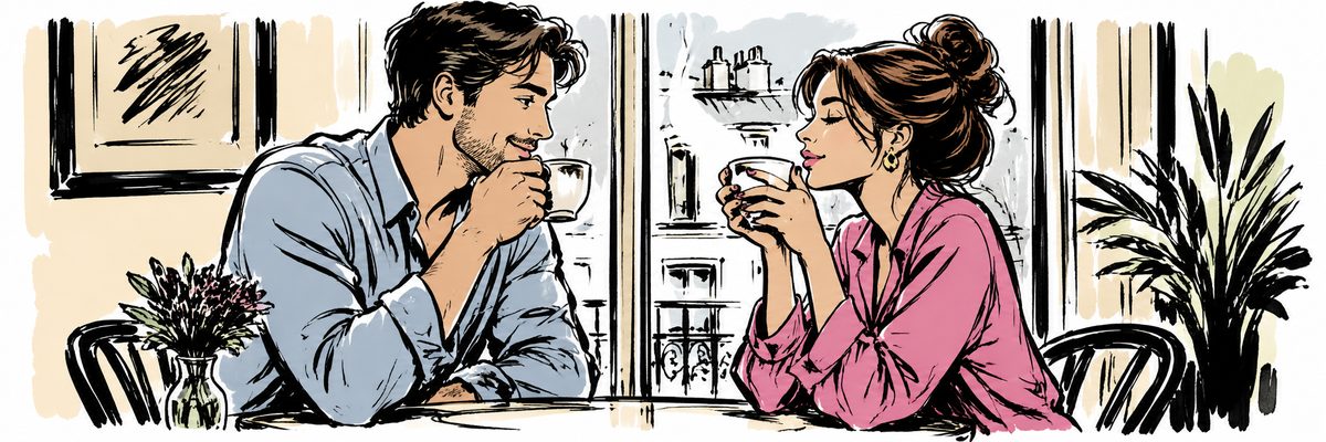 Zwei Menschen genie&szlig;en L'Amante Kaffee