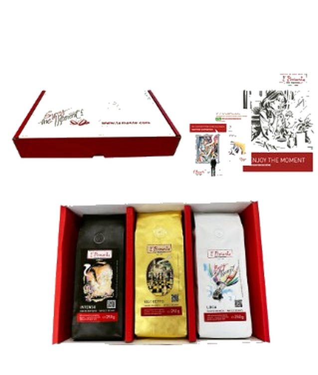 L'Amante Kaffeebohnen-Probierset mit drei Sorten in der Geschenkbox